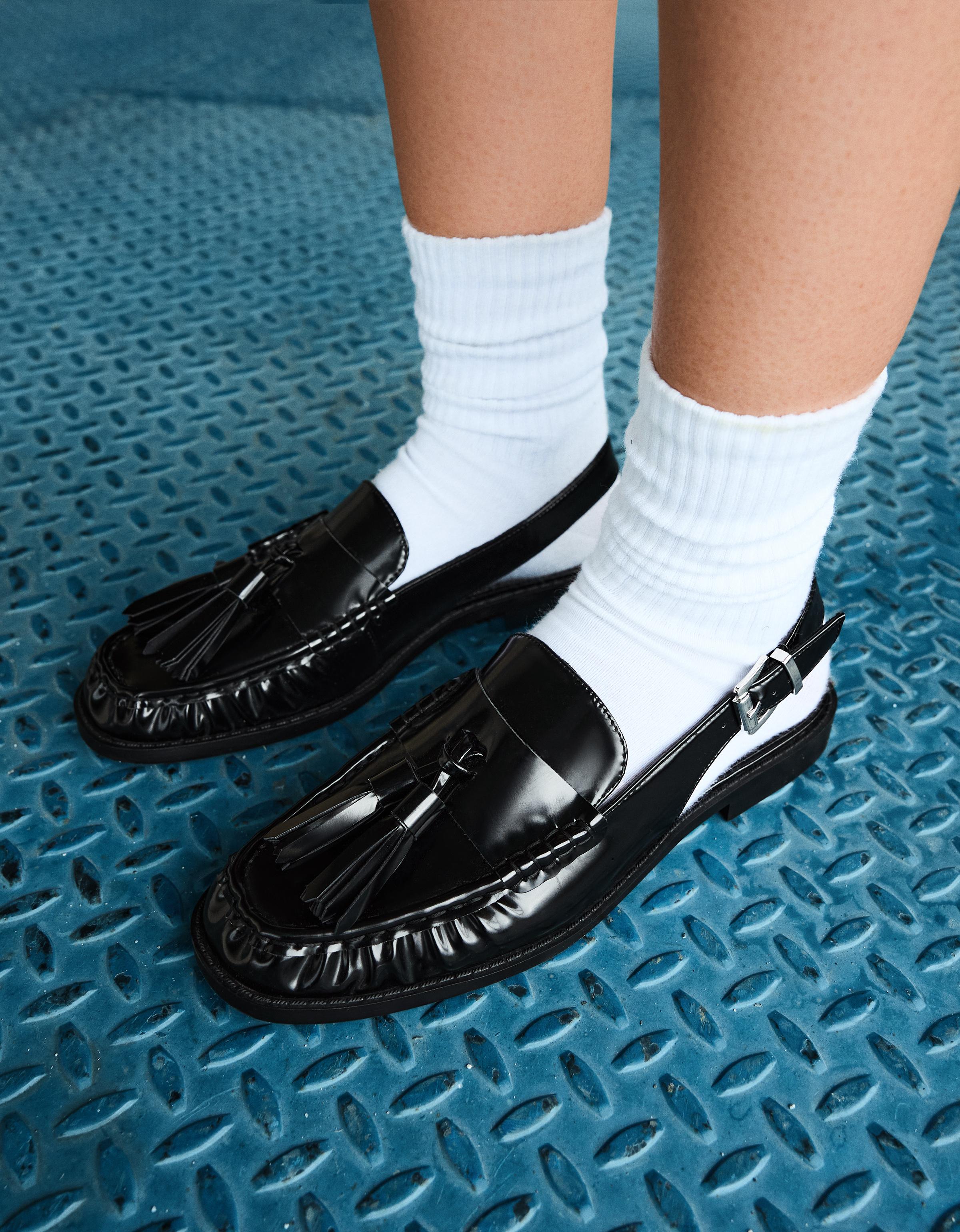 Backless tassel loafers — BLACK