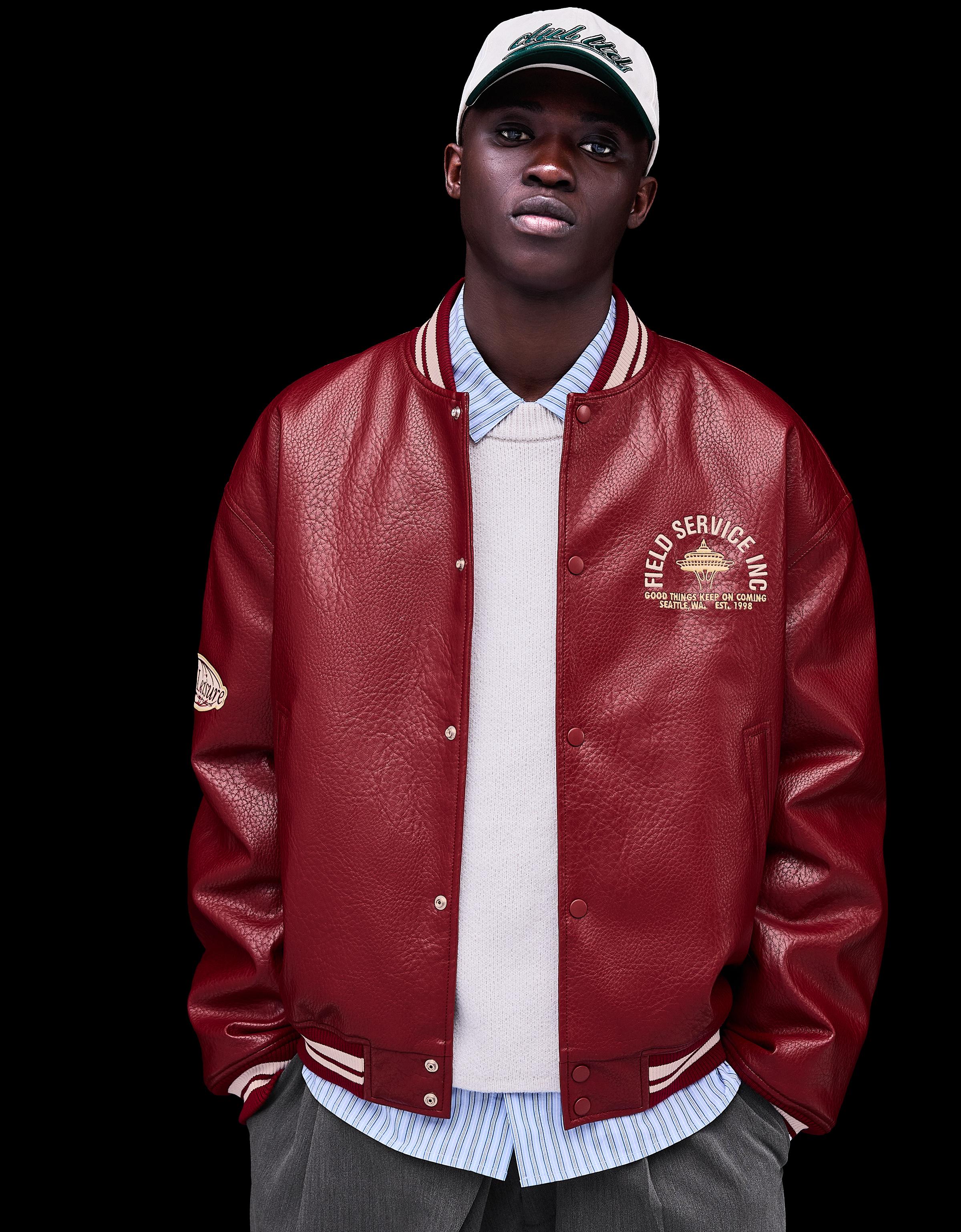 Bershka Bomberjacke Aus Kunstleder Mit Print Herren Xl Rot