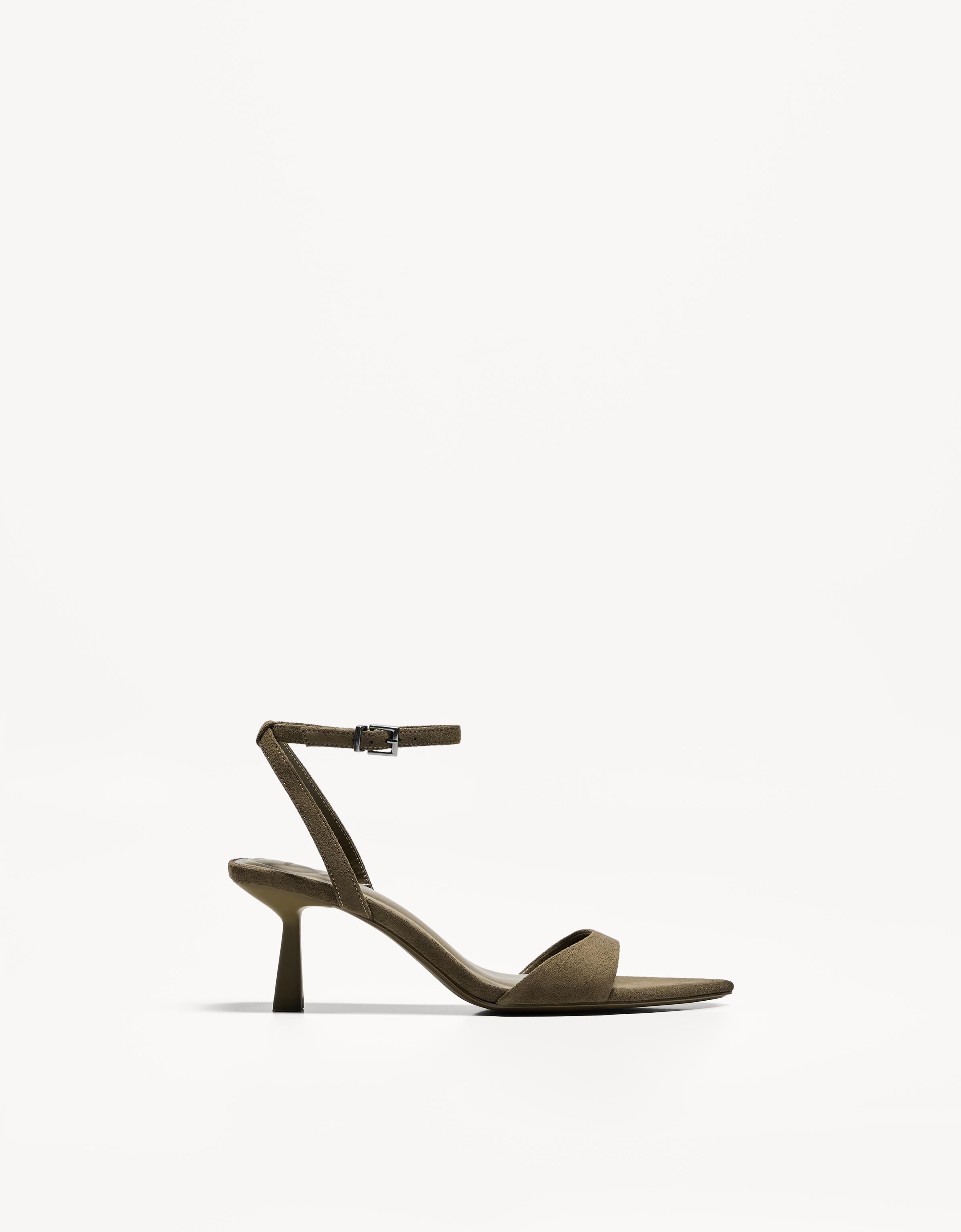 Bershka Absatzsandalen Mit Knöchelriemchen Damen 41 Khaki