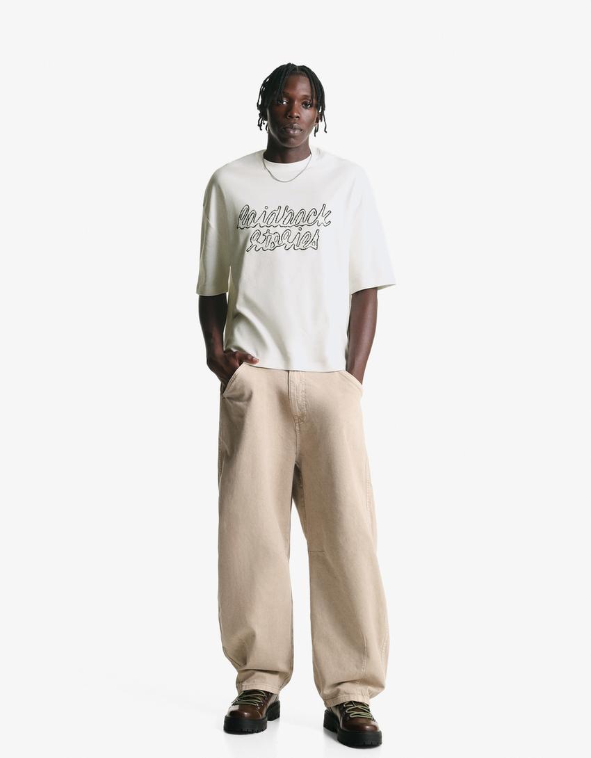 Camiseta manga corta boxy bordado-Blanco roto-3