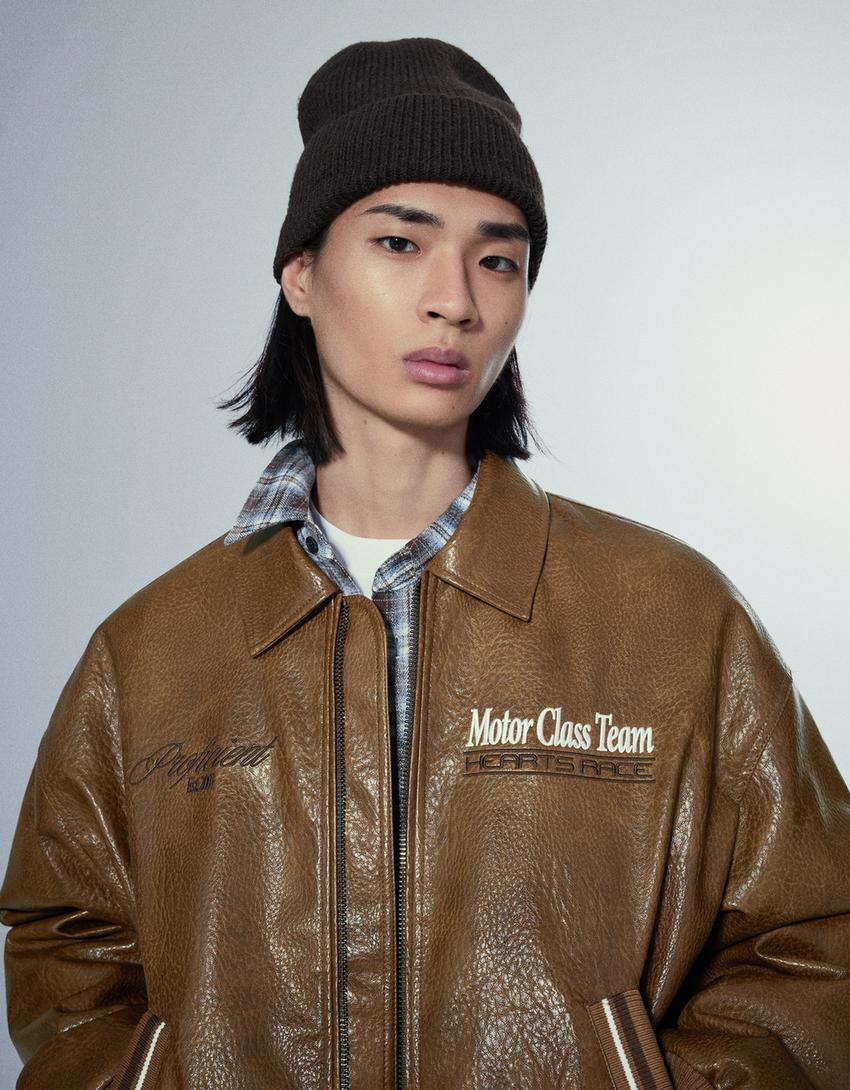 Bestickte Jacke in Lederoptik-Camel