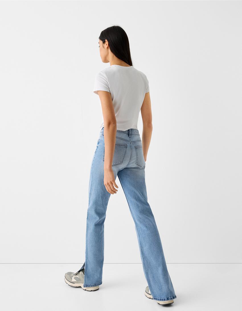 Flared split hem comfort jeans-Light blue-2