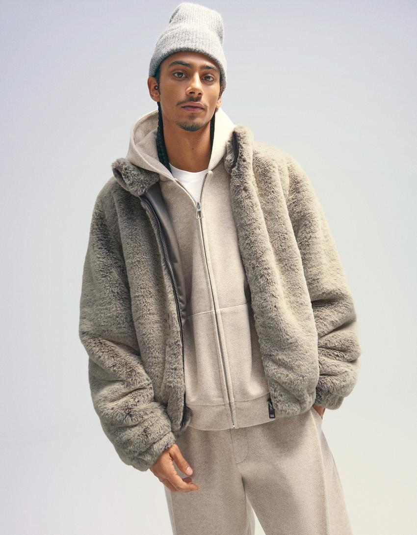 Faux fur jacket-Grey