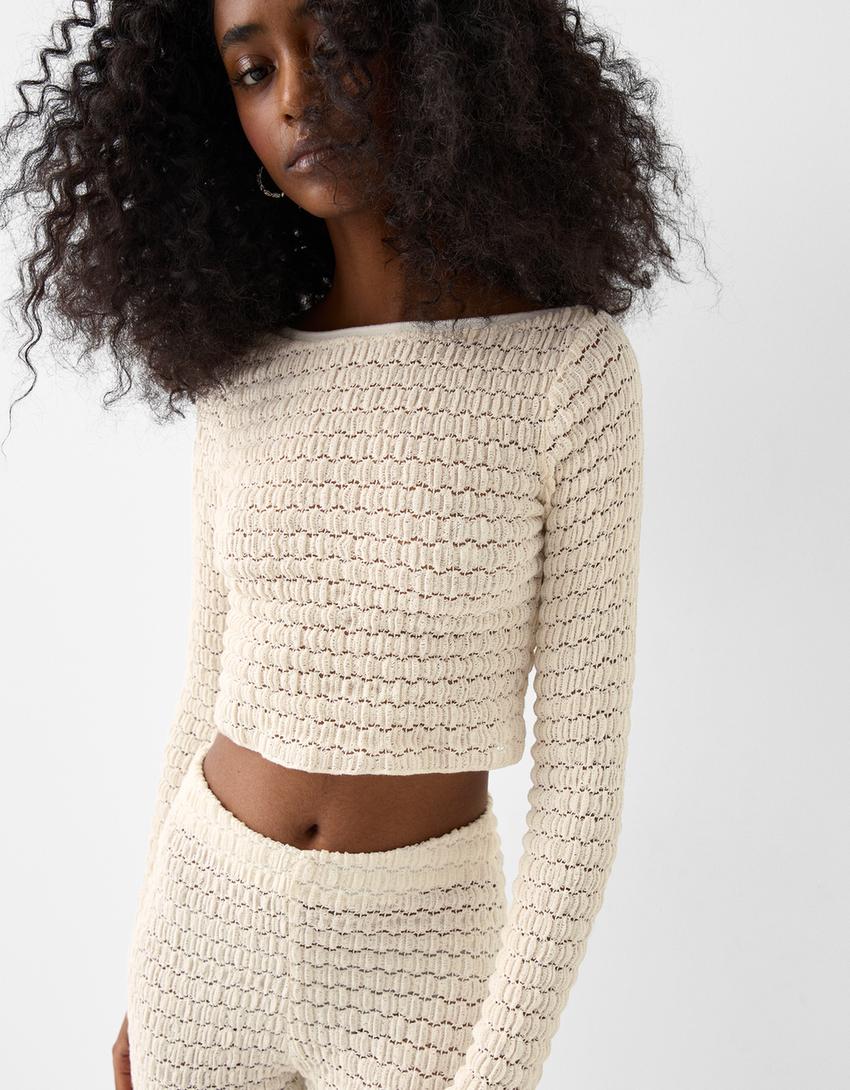 سويتر كروشيه كروب-كريمي-2