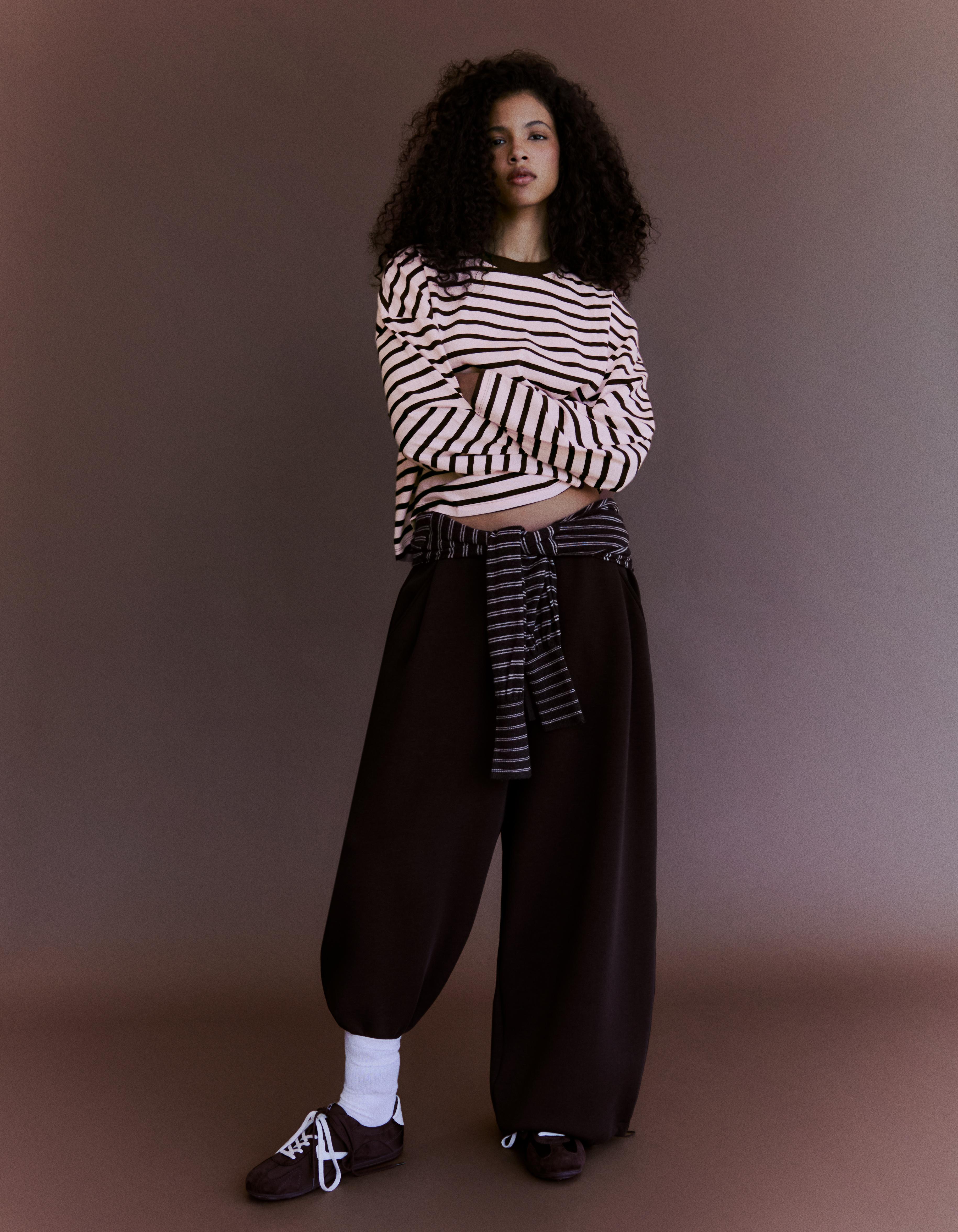 Striped boxy long sleeve T-shirt — Pink