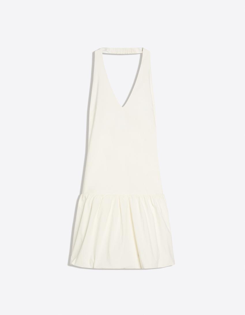 Bengaline balloon mini dress-Off white
