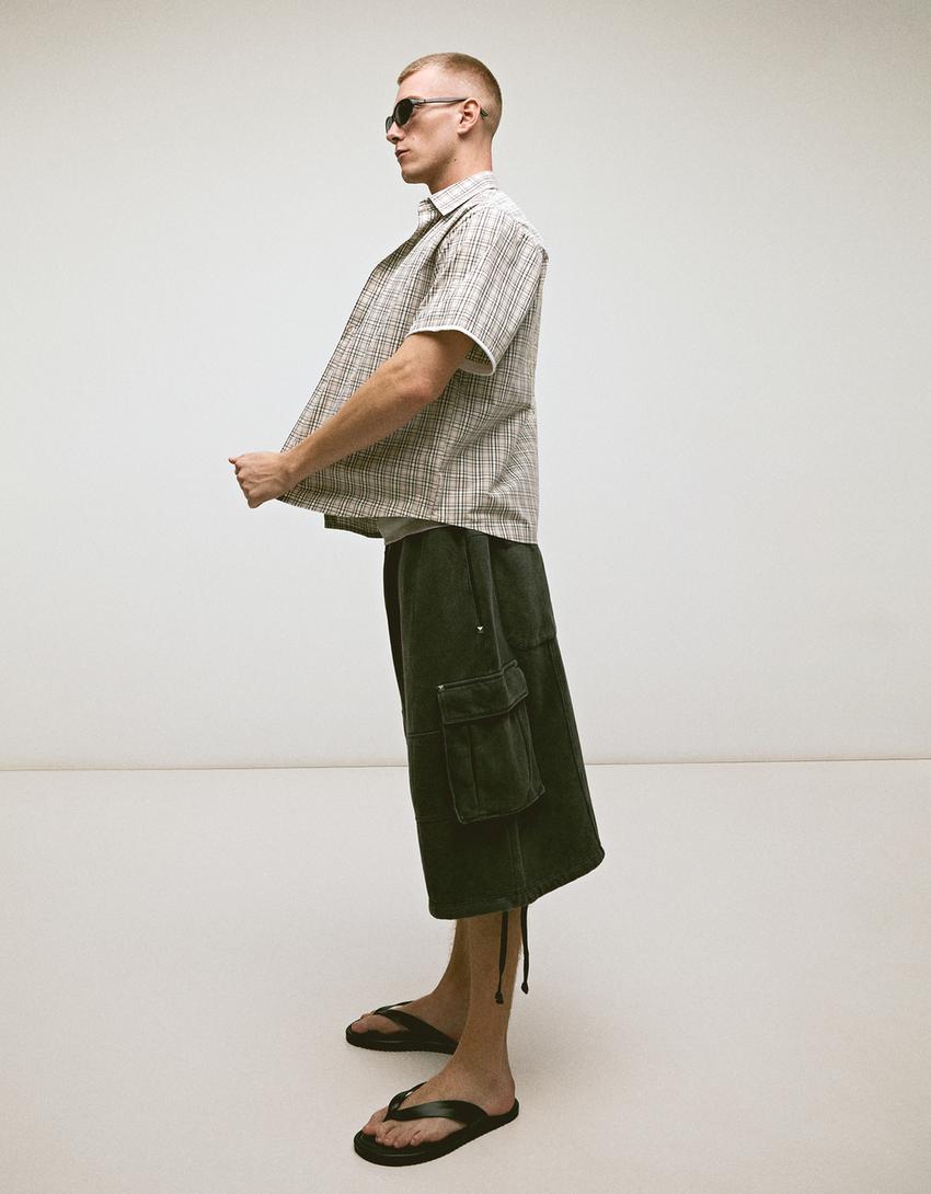 Check short sleeve shirt-Sand
