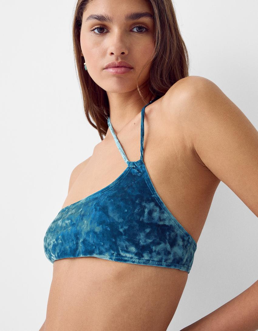 Velvet bikini top-Green-2