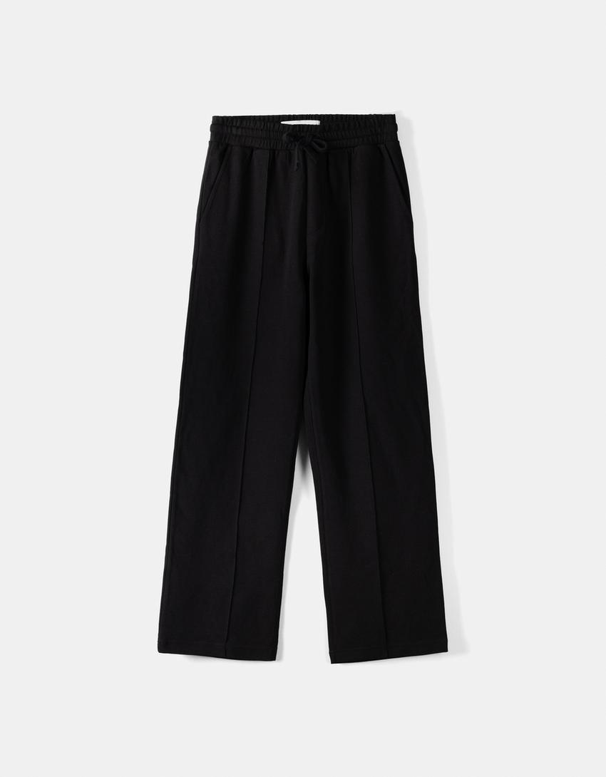 Calças wide leg interlock-Preto-4