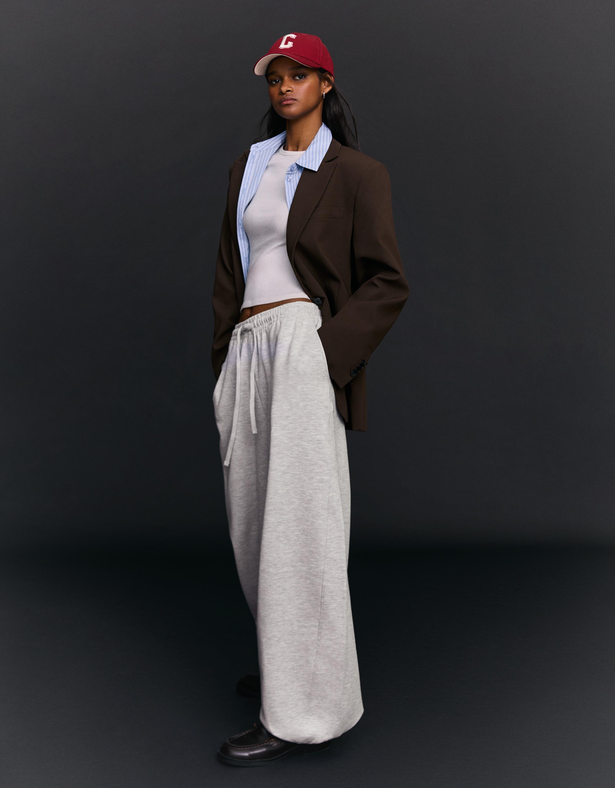 Barrel plush trousers with stoppers — Grey