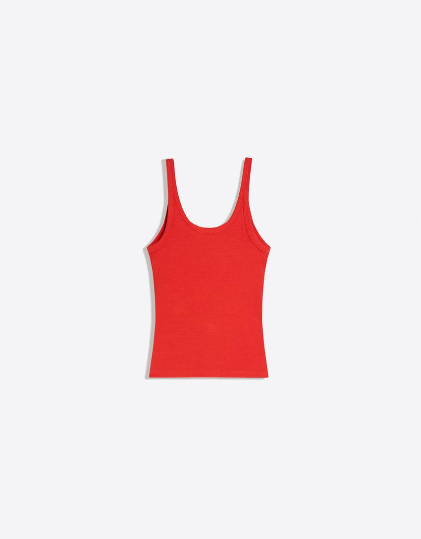 Rib vest top-Coral