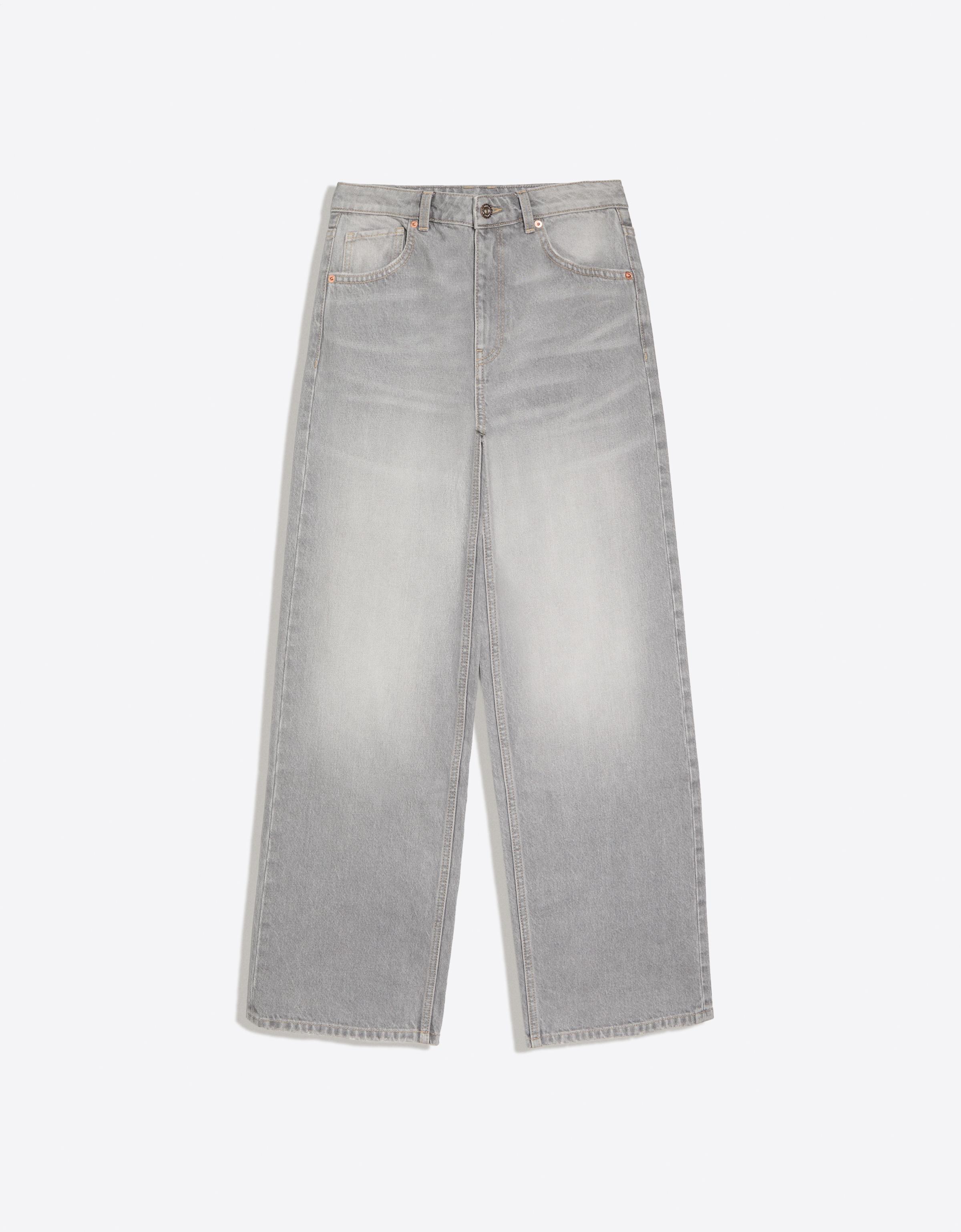 High-waist wide straight-leg jeans — Grey