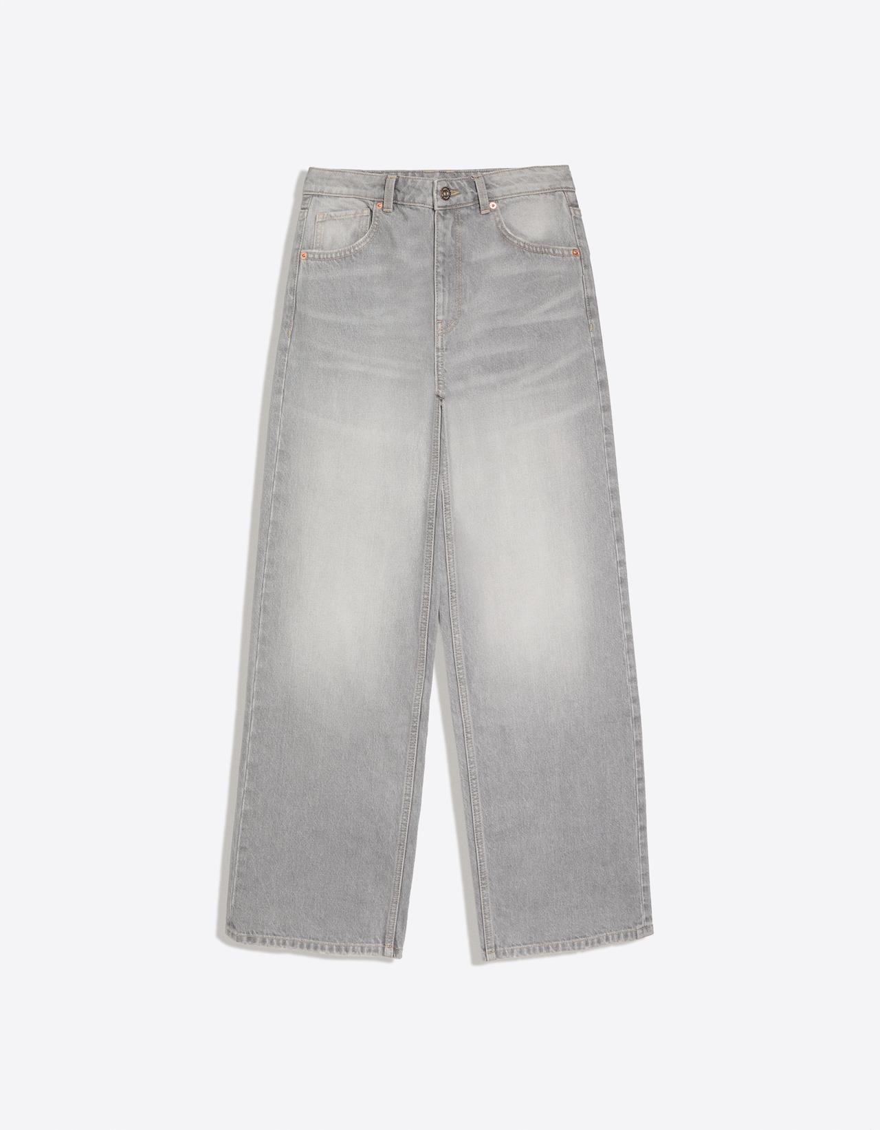 High-waist straight wide-leg jeans — Grey