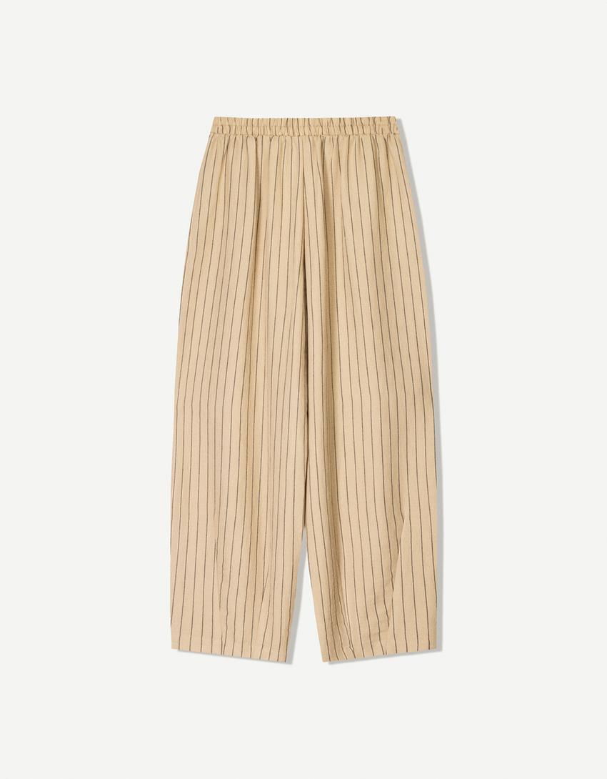 Linen blend balloon fit trousers with darts-Camel