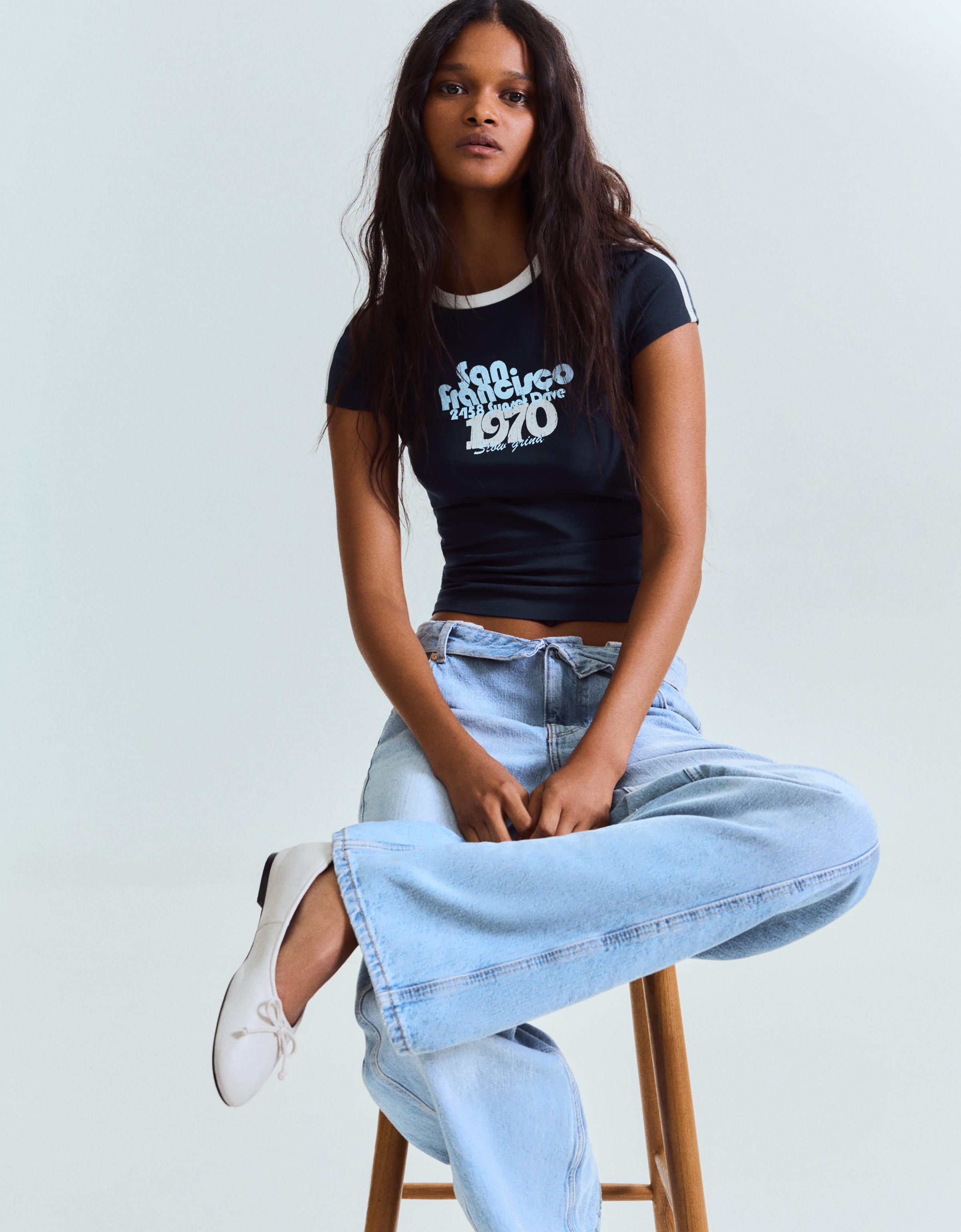 Short sleeve regular fit print T-shirt — Navy