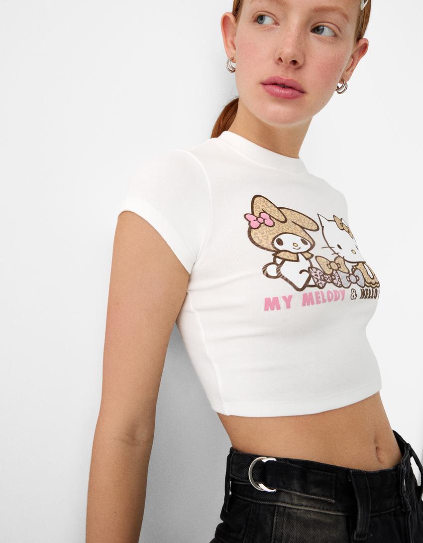 تيشرت بطبعة هالو كيتي وماي ميلودي بأكمام قصيرة-أبيض مطفي-5