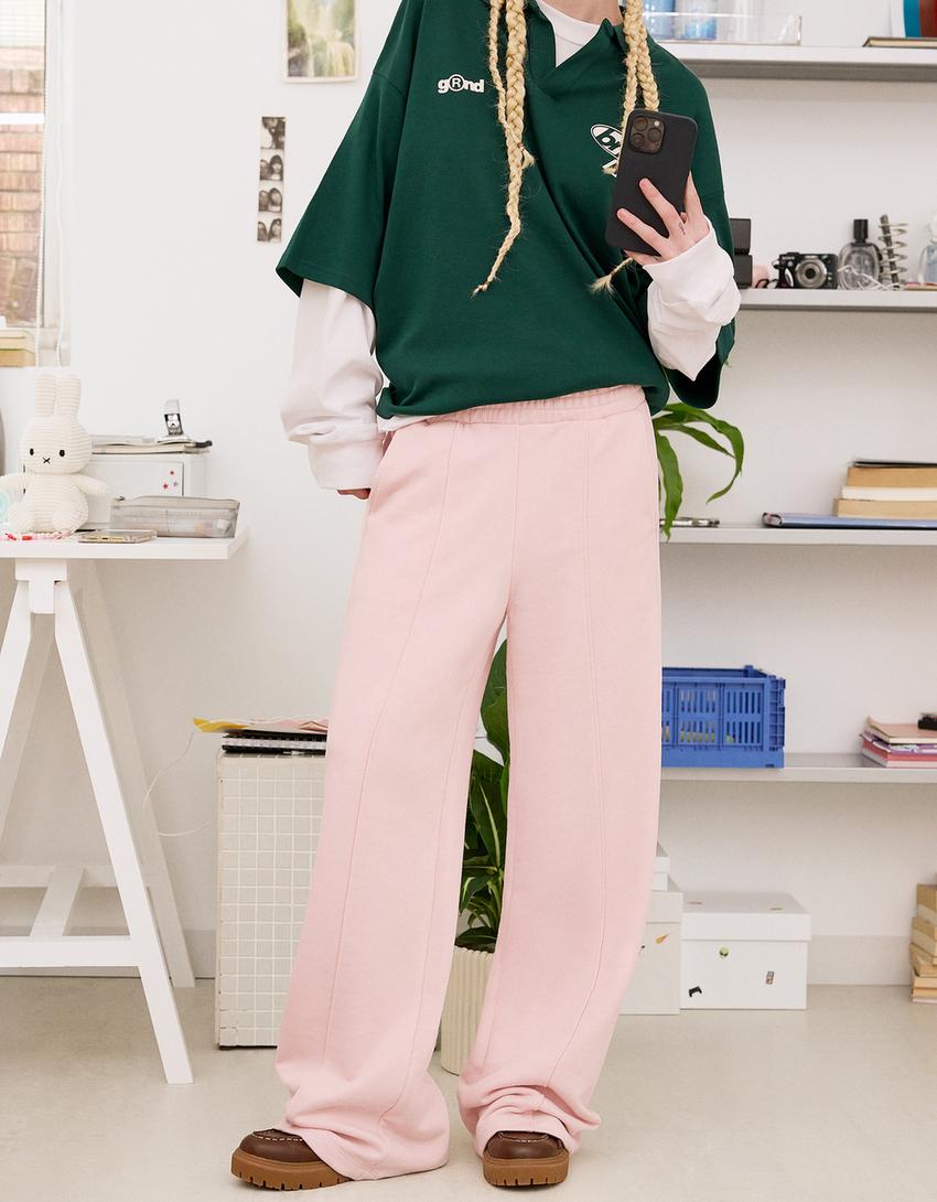 Wide leg plush trousers-Pink-2