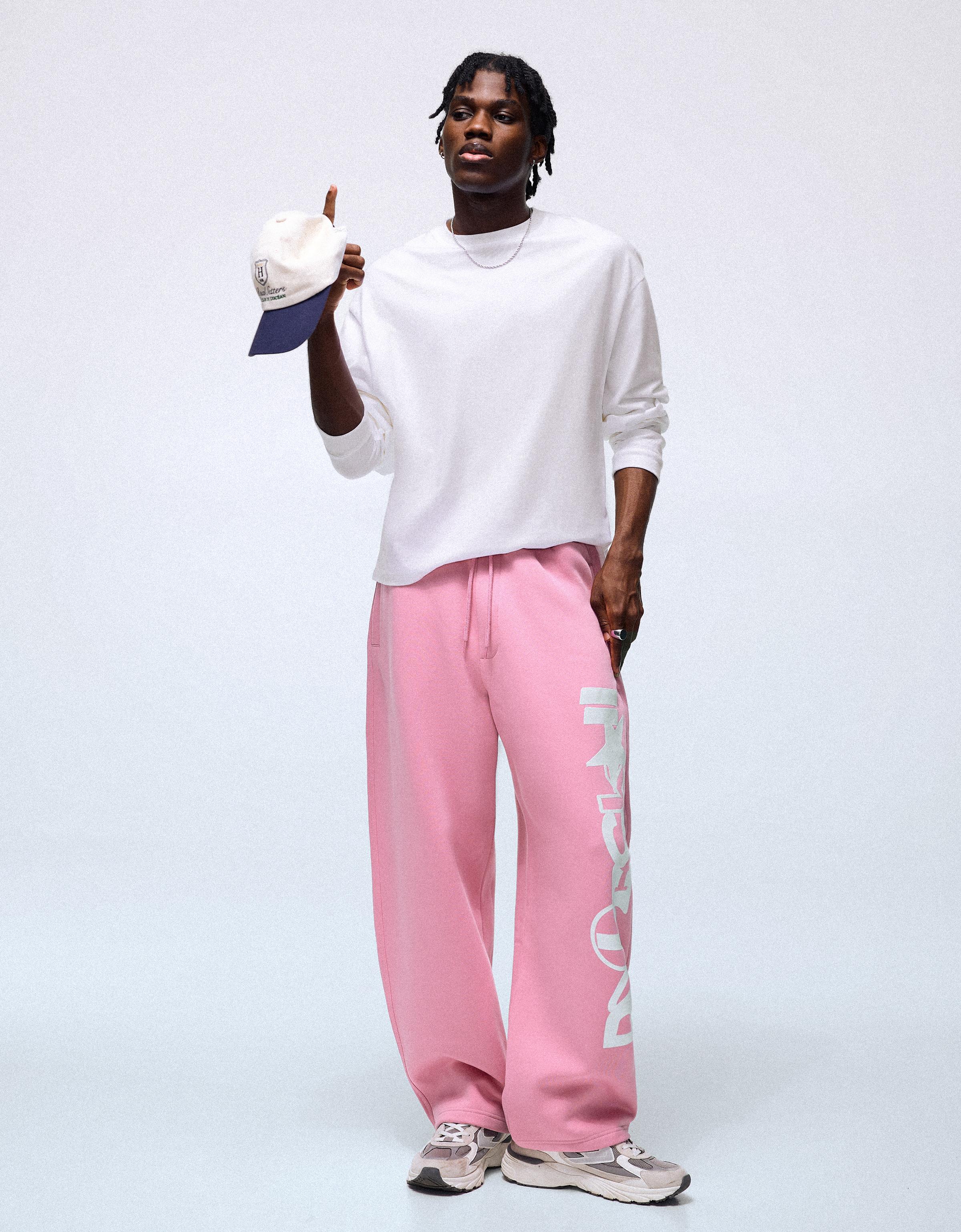 Bershka Pantalón Balloon Print Lateral Hombre L Rosa