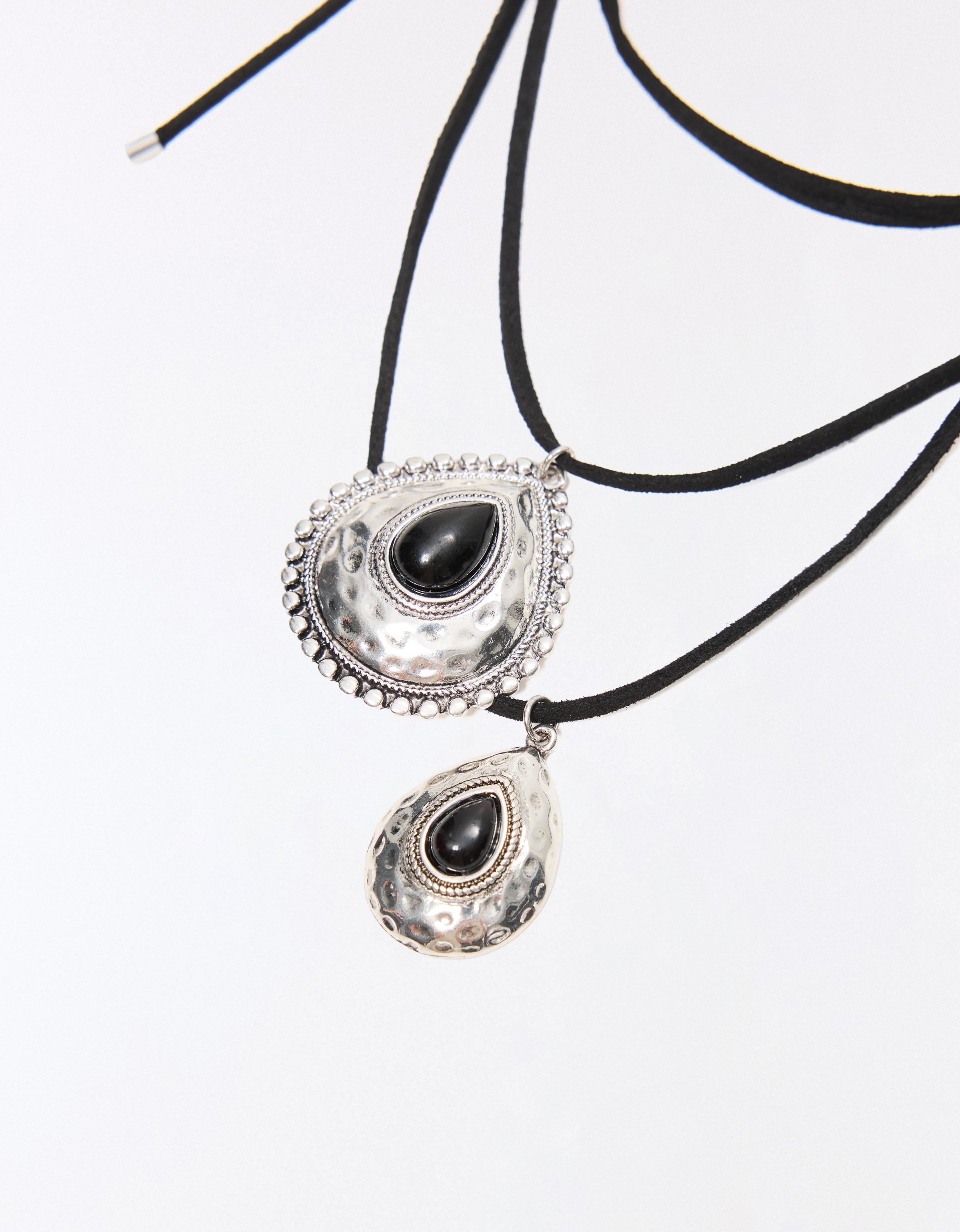 Pack of 2 stone pendant necklaces — Silver