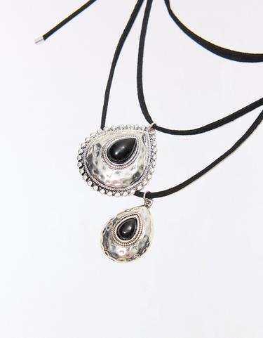 Pack of 2 stone pendant necklaces — Silver 2