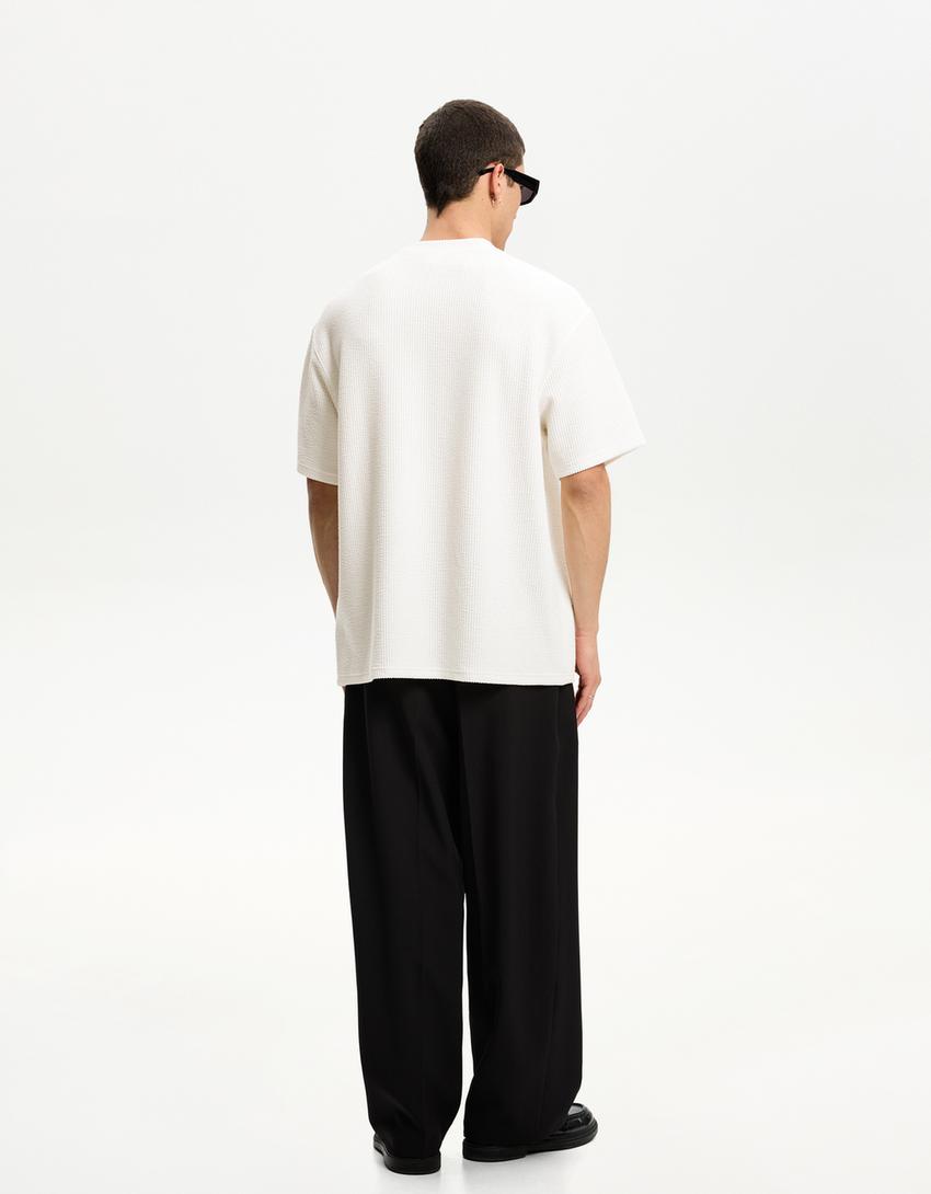 T-shirt manches courtes seersucker-Blanc cassé