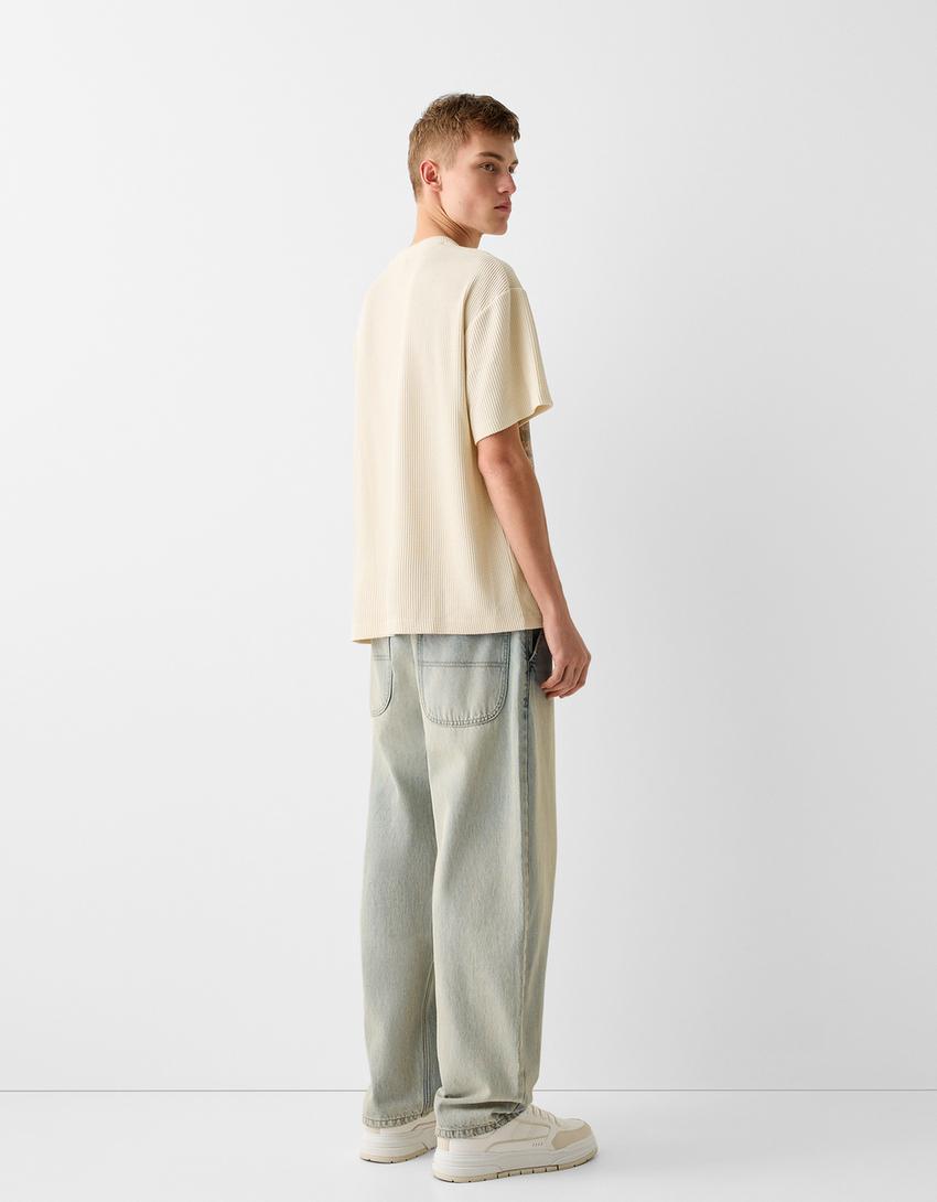 T-shirt manches courtes boxy fit imprimé floral-Écru-1