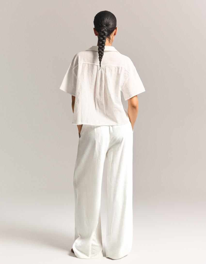 Elastic waist trousers-Off white