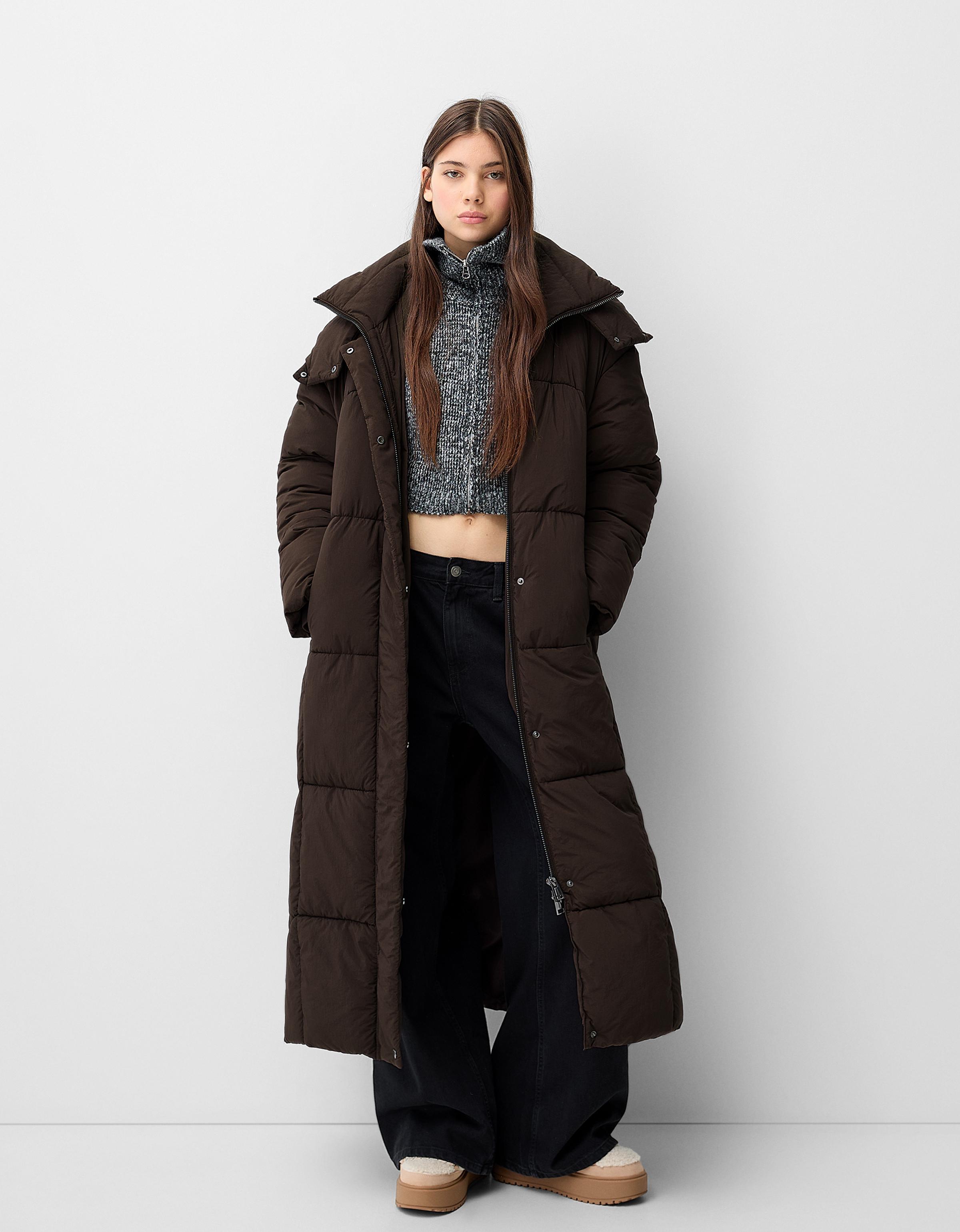 Long puffer trench coat on sale