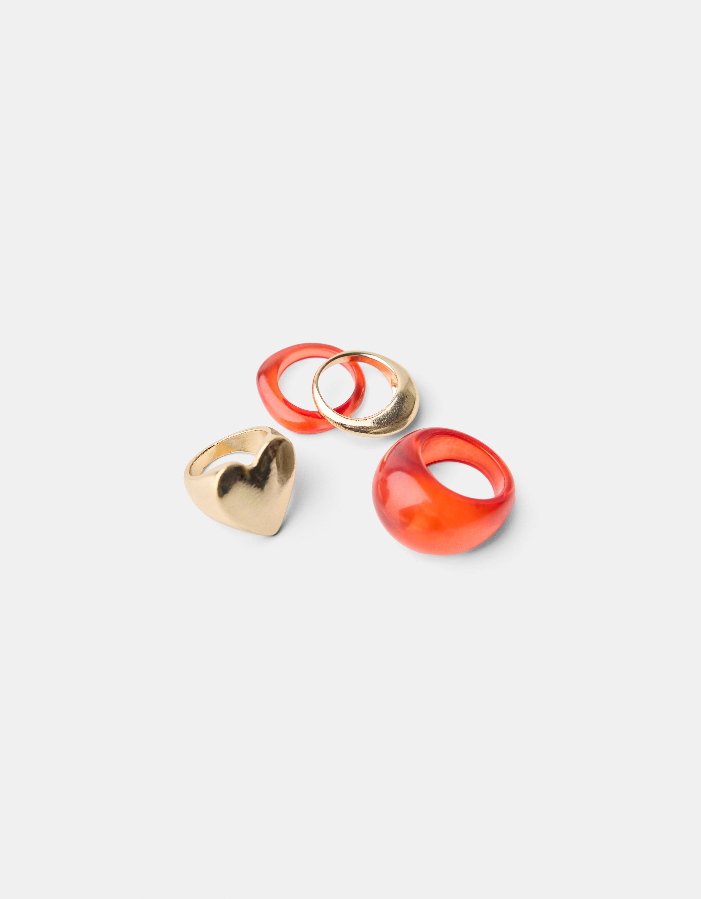 Bershka 4er-Pack Ringe Mit Herz Damen S Rot