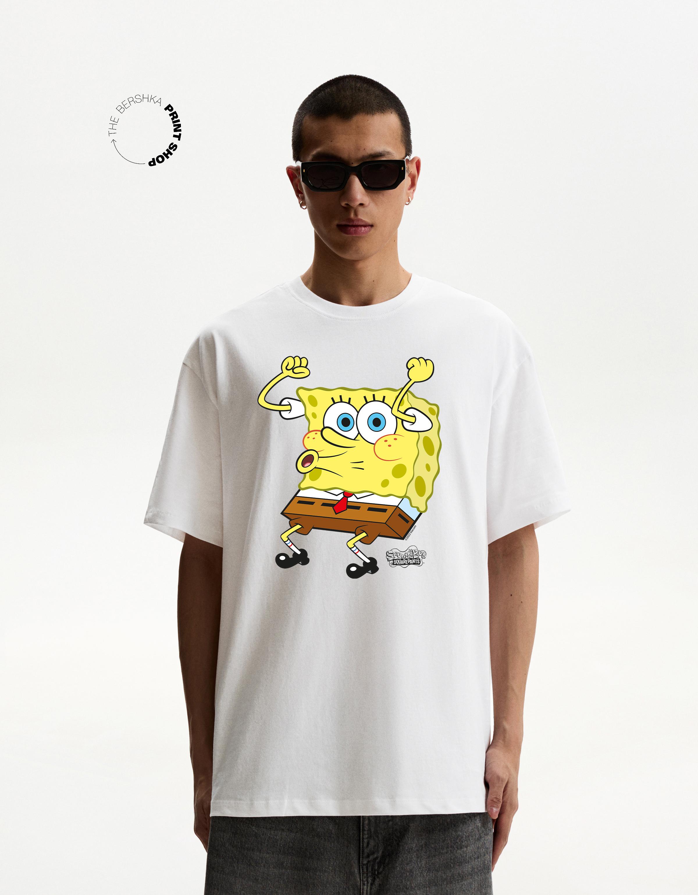 Bershka Spongebob T-Shirt Mit Kurzen Ärmeln Herren Xxs Weiss
