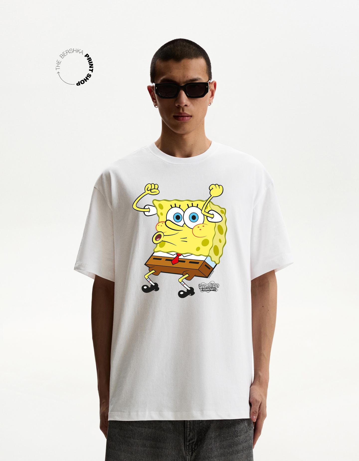 Bershka koszulka spongebob z krótkim rękawem biały