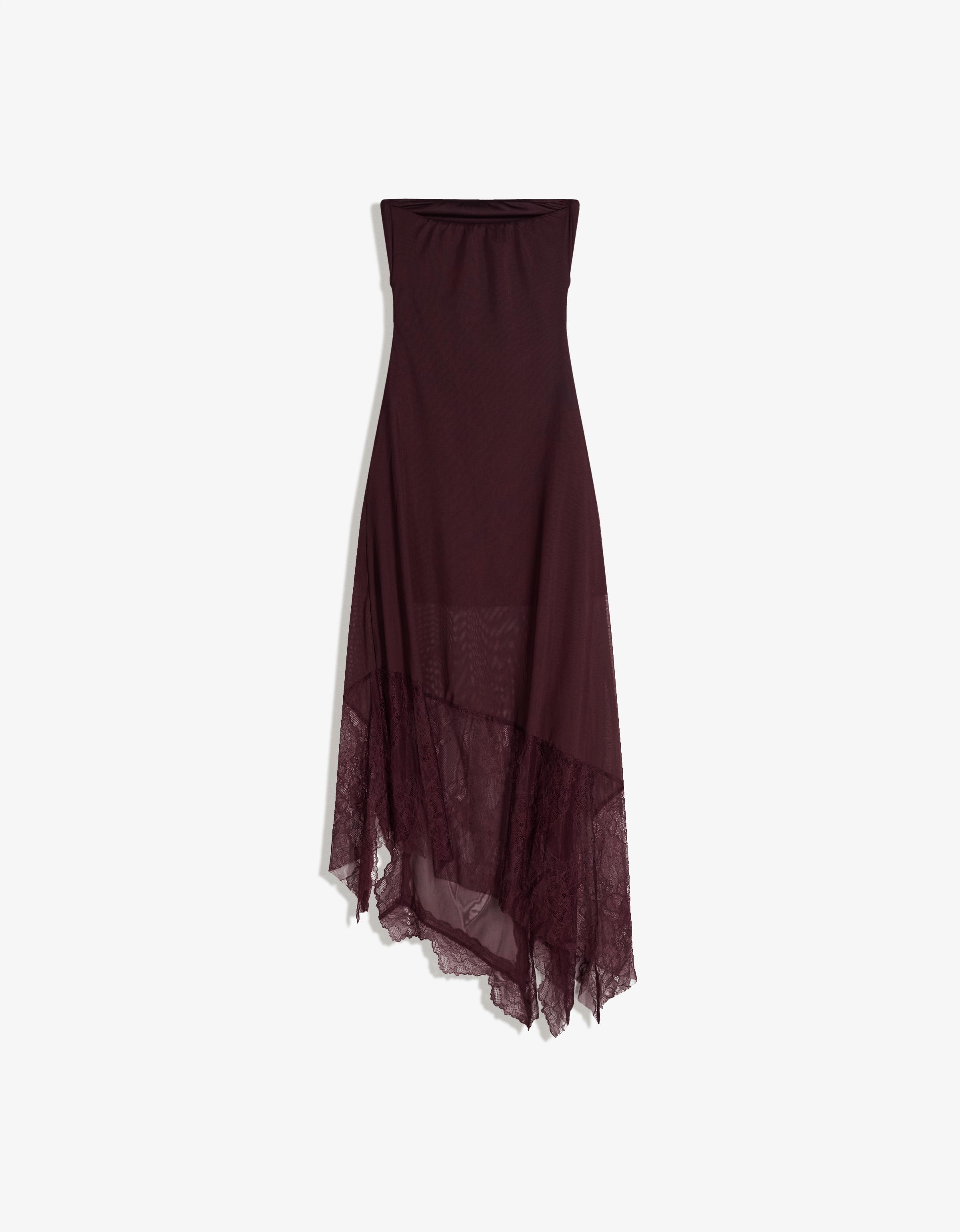 Asimetrik dantel tül bandeau midi elbise - Görsel 8