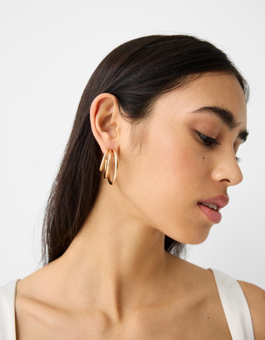 طقم من 4 أقراط حلقية سميكة-ذهبي-1