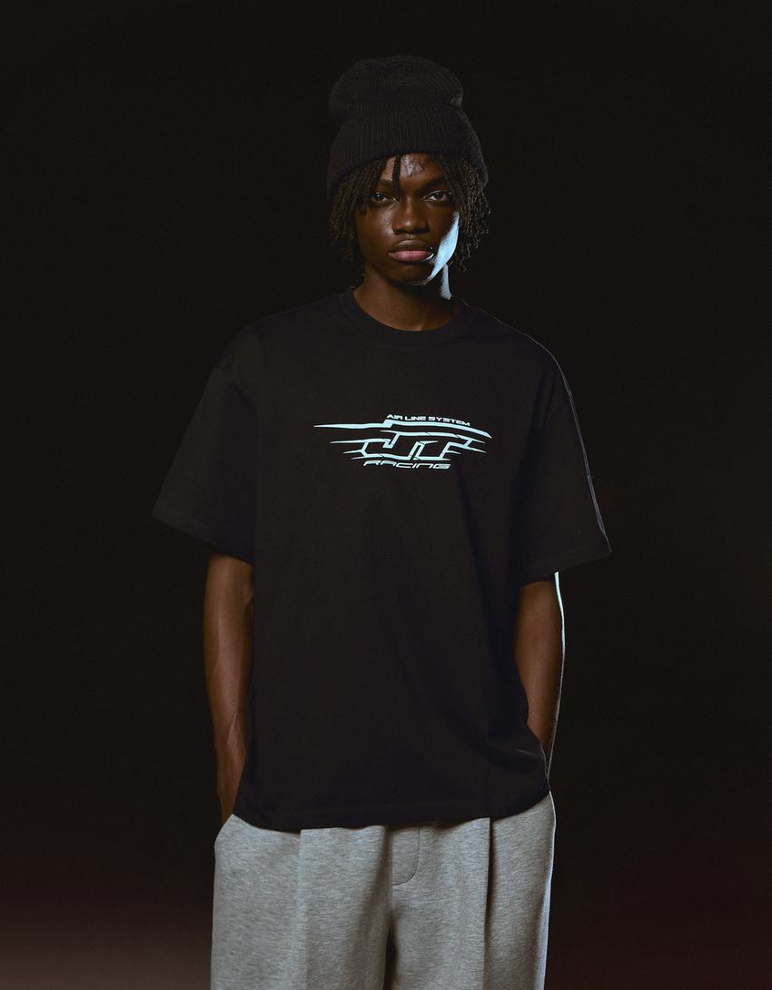 JT Racing T-Shirt mit kurzen Ärmeln und Print-Schwarz