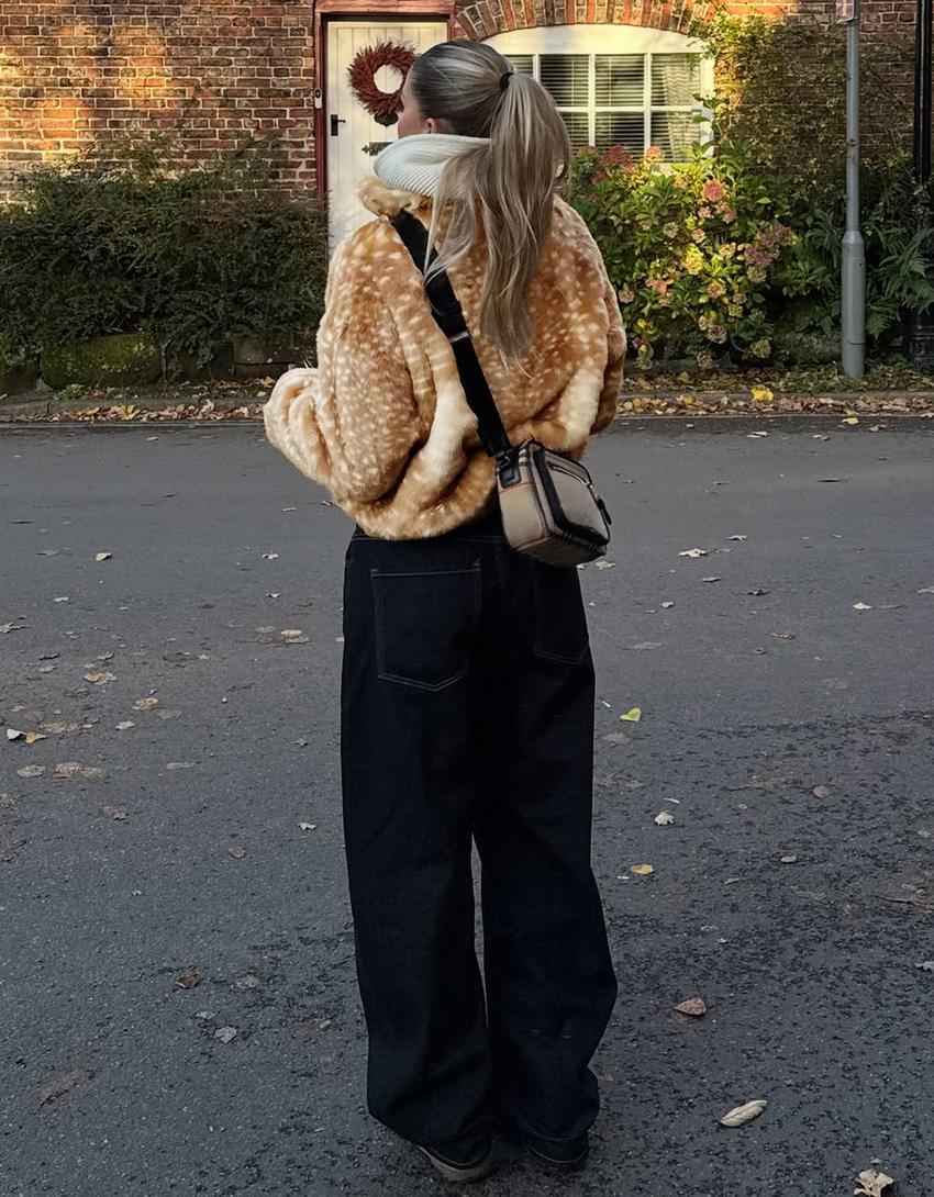 Veste fausse fourrure imprimé animal-Camel