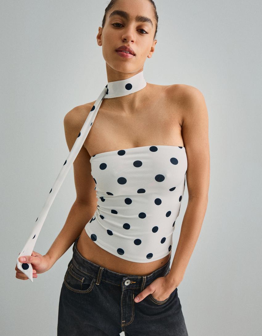 Scarf-style bandeau top-White / Black