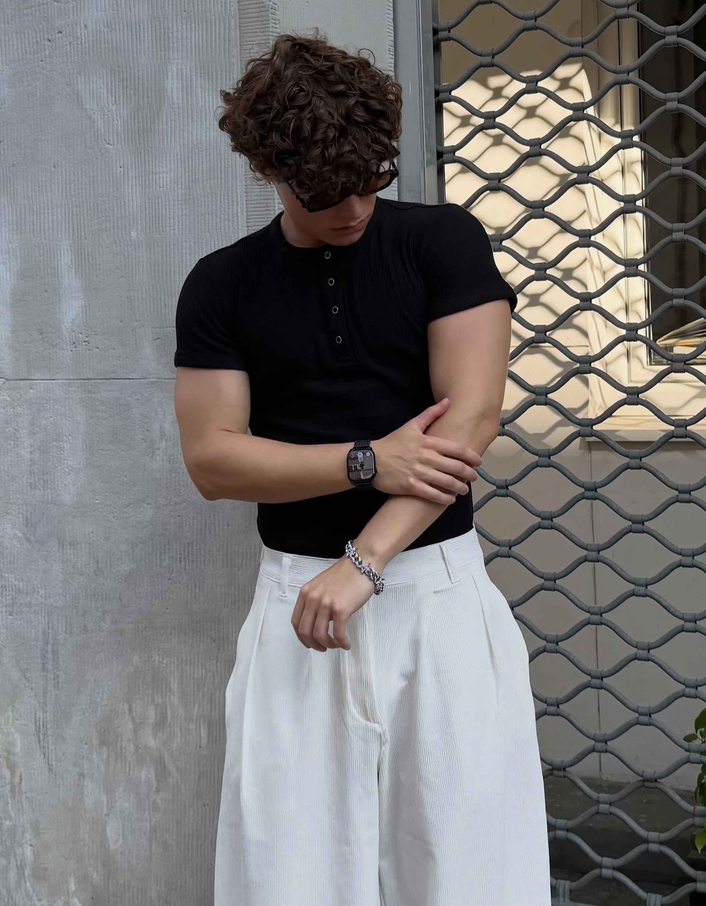 Pleated semi-jogger super baggy trousers — White
