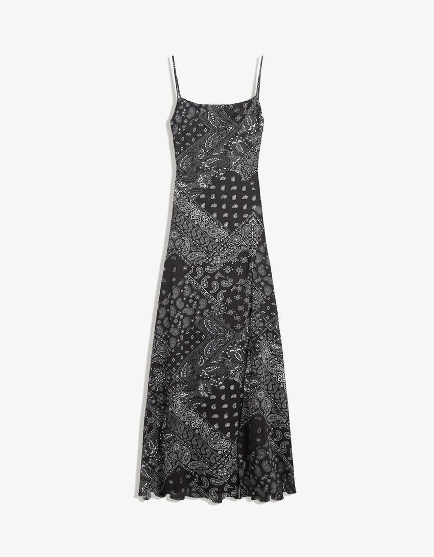 Printed tulle midi dress-Black
