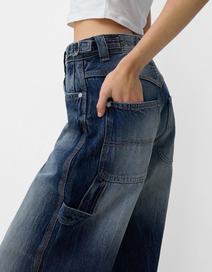 Adjustable balloon fit carpenter jeans-Dark blue-3