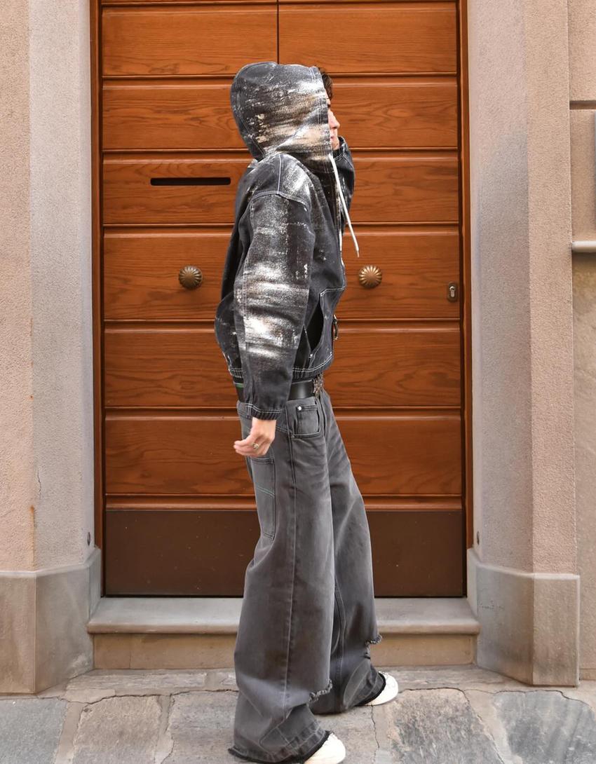 Veste en jean imprimée-Noir