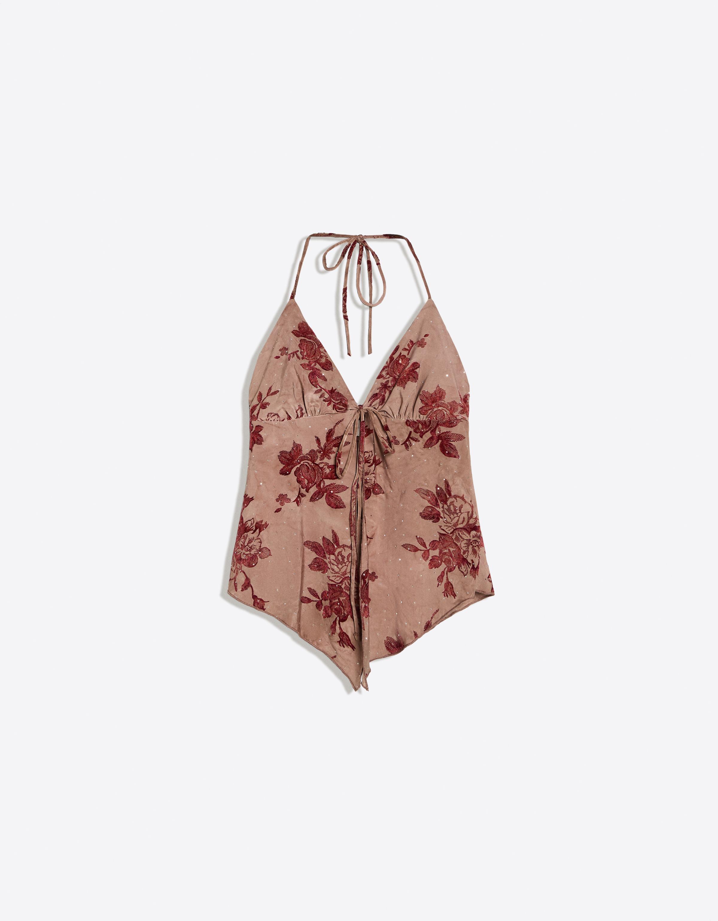 Printed halter top — Brown