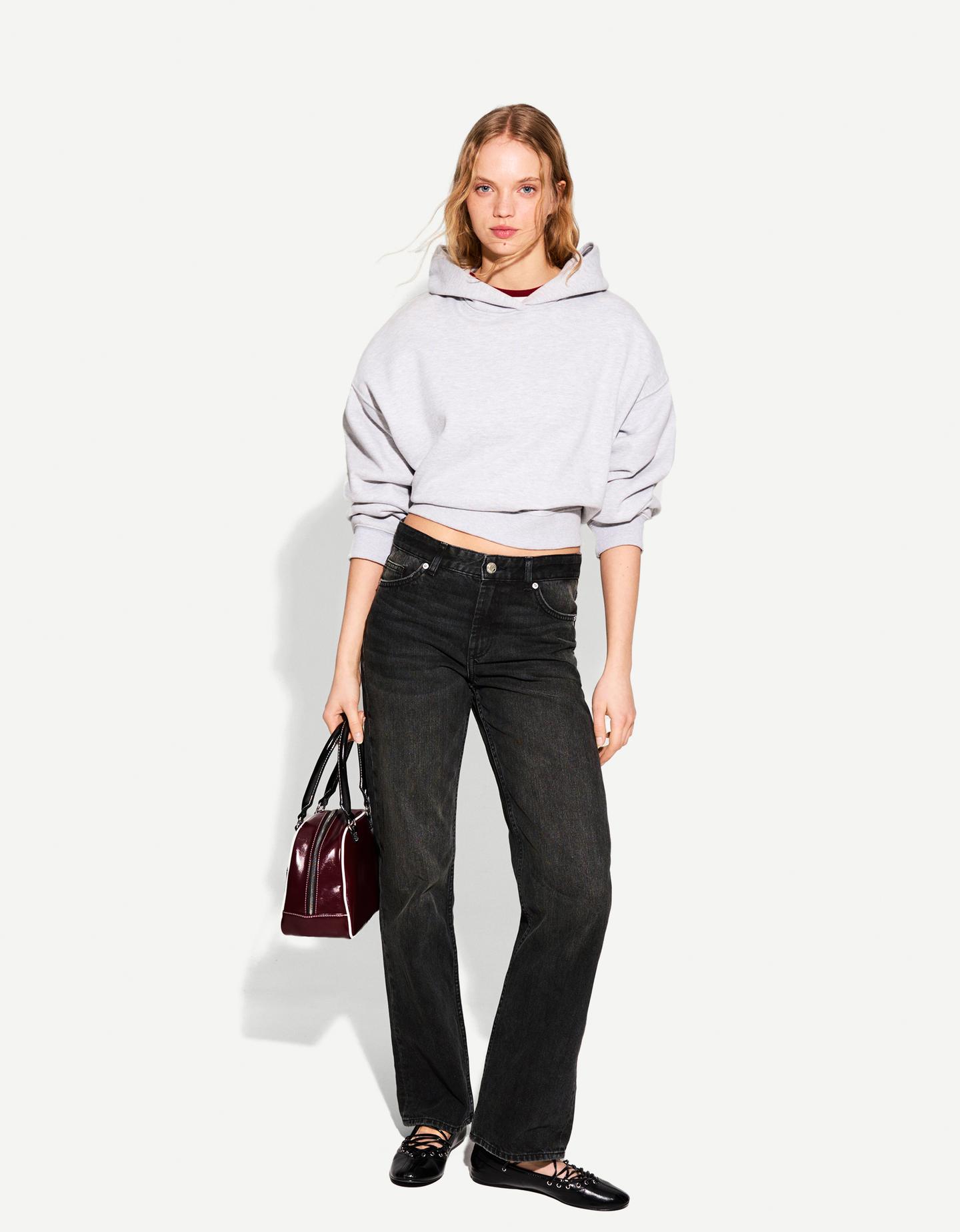 Bershka Straight Fit Jeans Damen 36 Grau günstig online kaufen