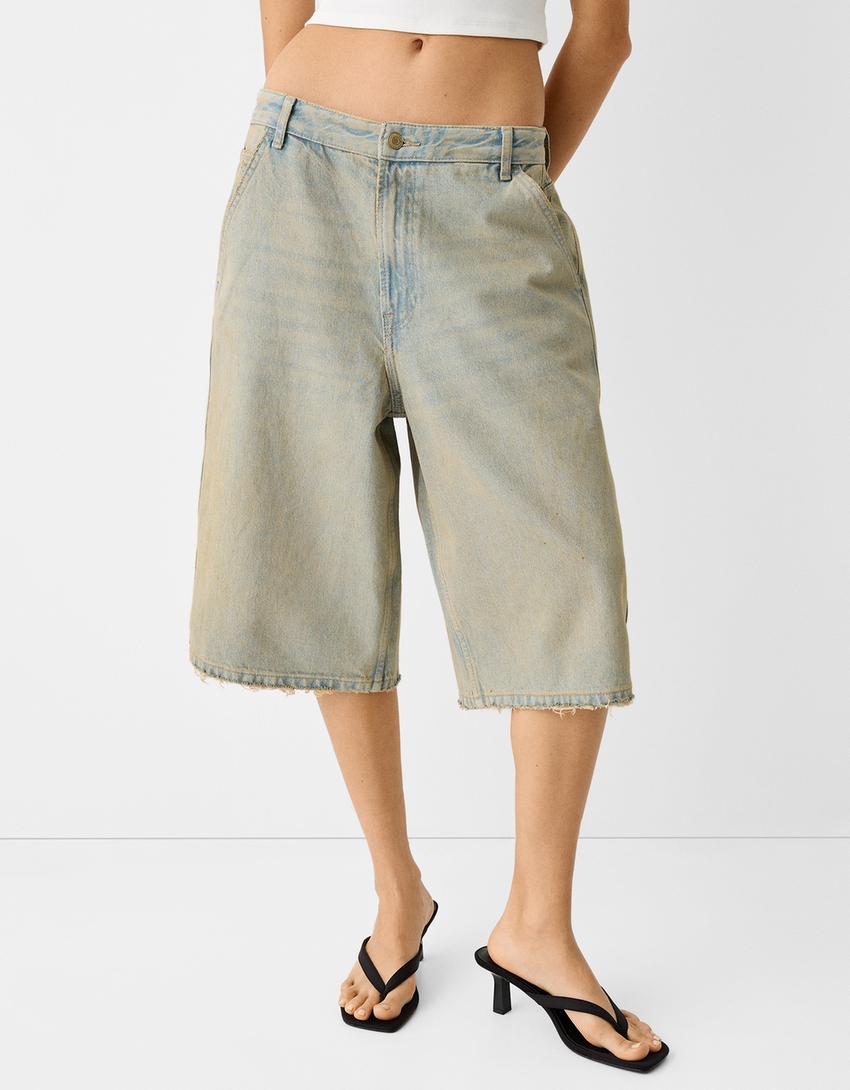 Denim skater Bermuda shorts-Light blue-0