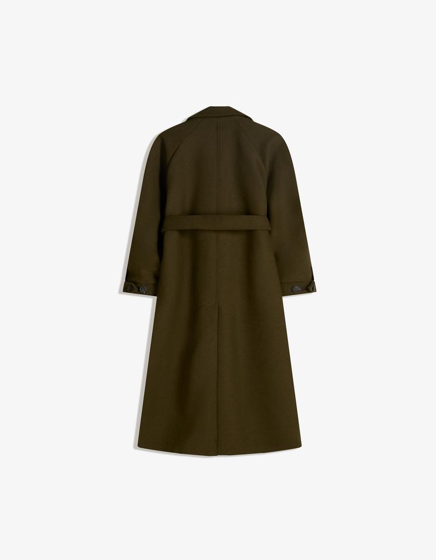 Oversize-Mantel mit Wollanteil und Gürtel-Khaki