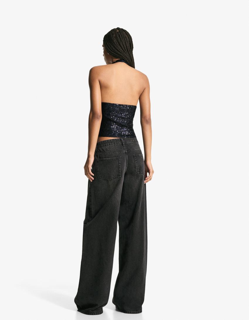 Top halter drapeado lentejuelas-Azul oscuro