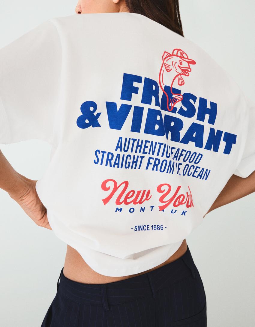 Oversize short sleeve printed T-shirt-Off white