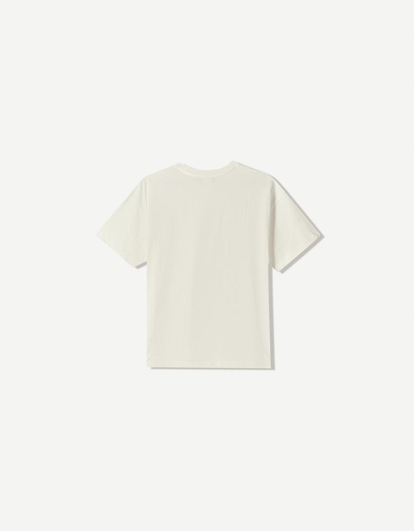 T-shirt manches courtes oversize imprimé-Blanc cassé-4
