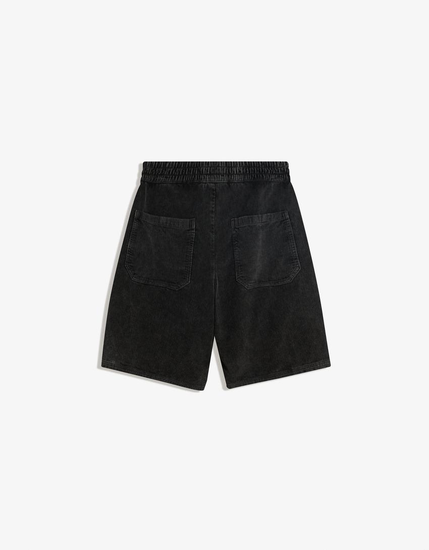 Bermuda jogger fit in velluto a coste-Nero