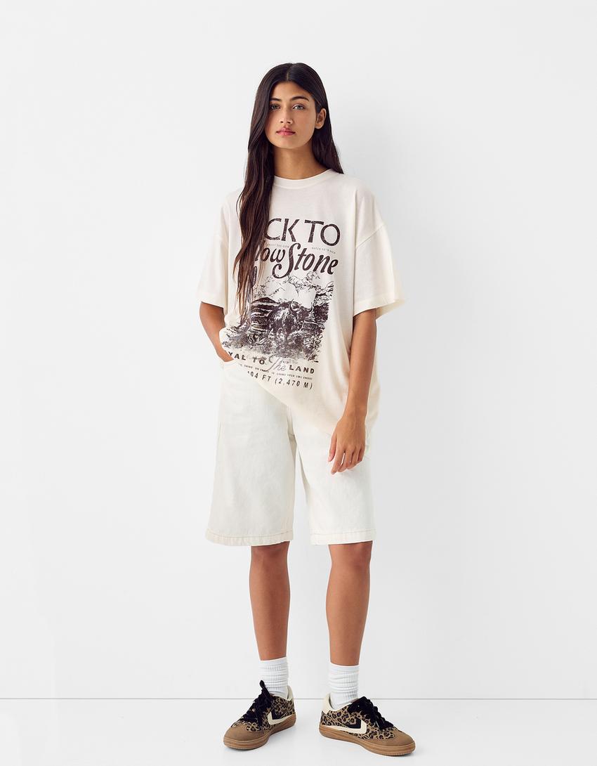 Short sleeve T-shirt with print-Off white-3