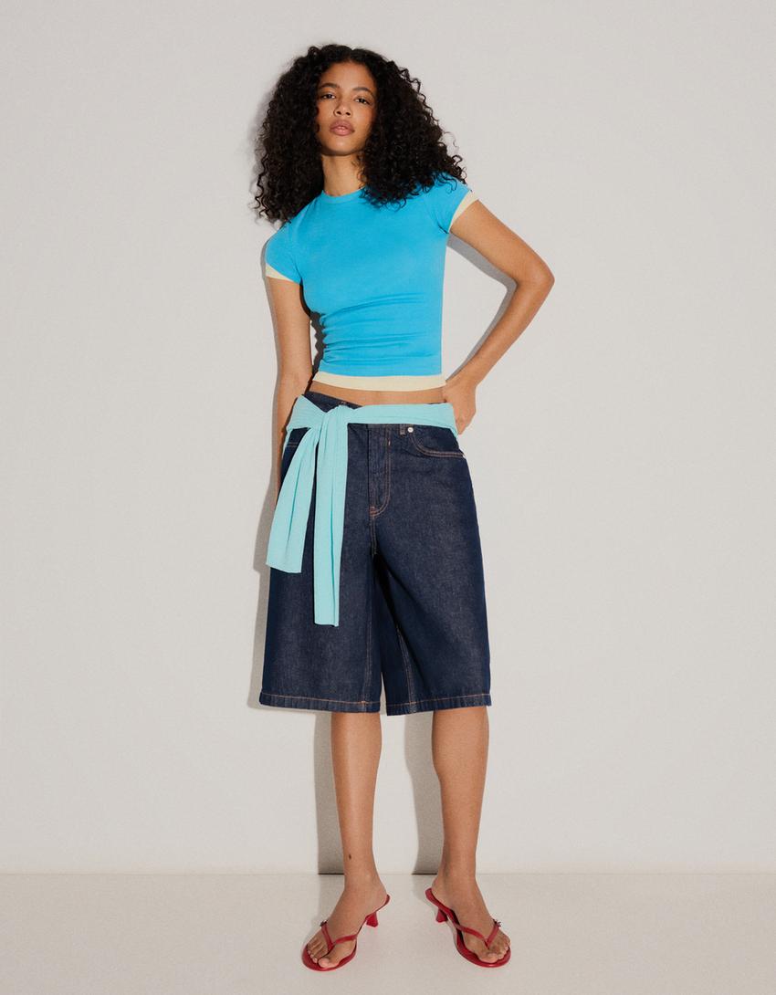 Bermuda denim baggy fit-Marine